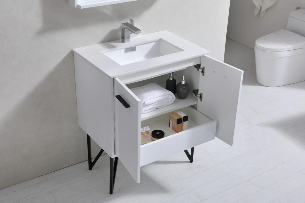 Bosco 30″ Inch High Gloss White Modern Bathroom Vanity W/ White Countertop - Image 5