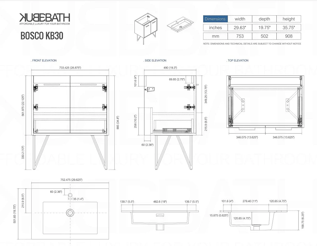 Bosco 30″ Inch High Gloss White Modern Bathroom Vanity W/ White Countertop - Image 7