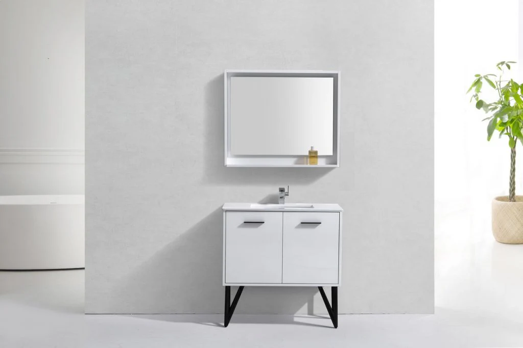Bosco 36″ Inch Single Sink High Gloss White Modern Bathroom Vanity W/ White Countertop - Image 3