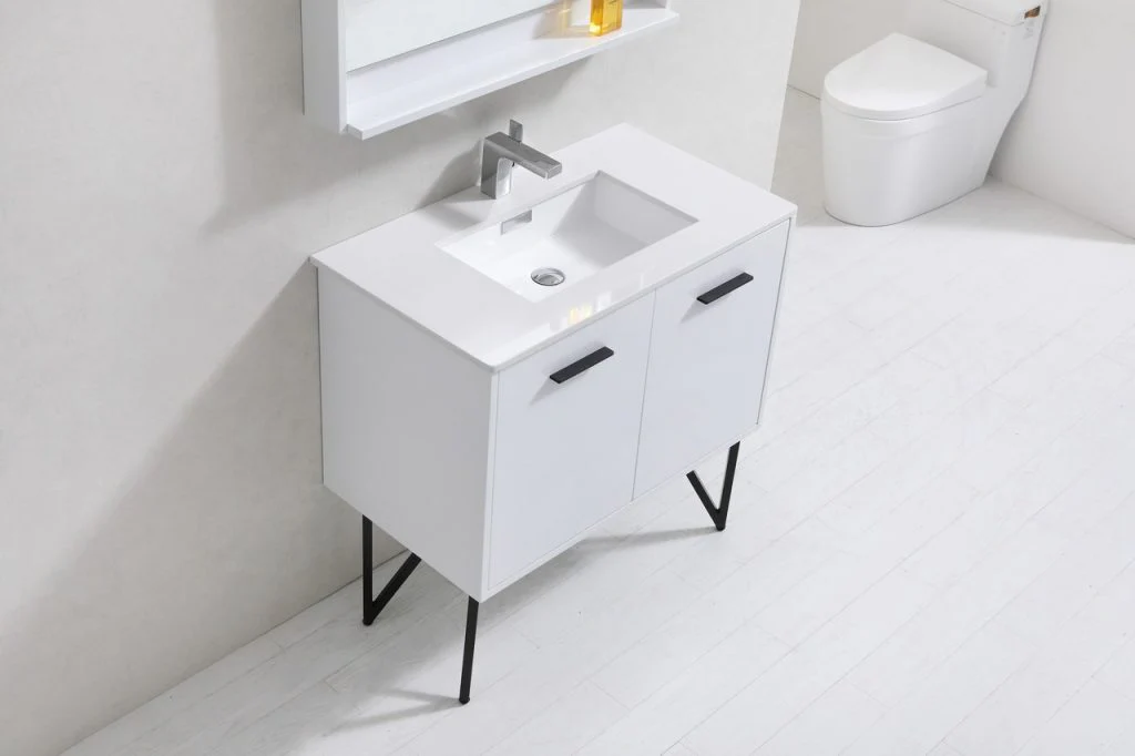 Bosco 36″ Inch Single Sink High Gloss White Modern Bathroom Vanity W/ White Countertop - Image 4