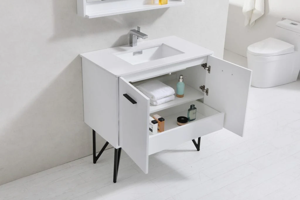 Bosco 36″ Inch Single Sink High Gloss White Modern Bathroom Vanity W/ White Countertop - Image 5