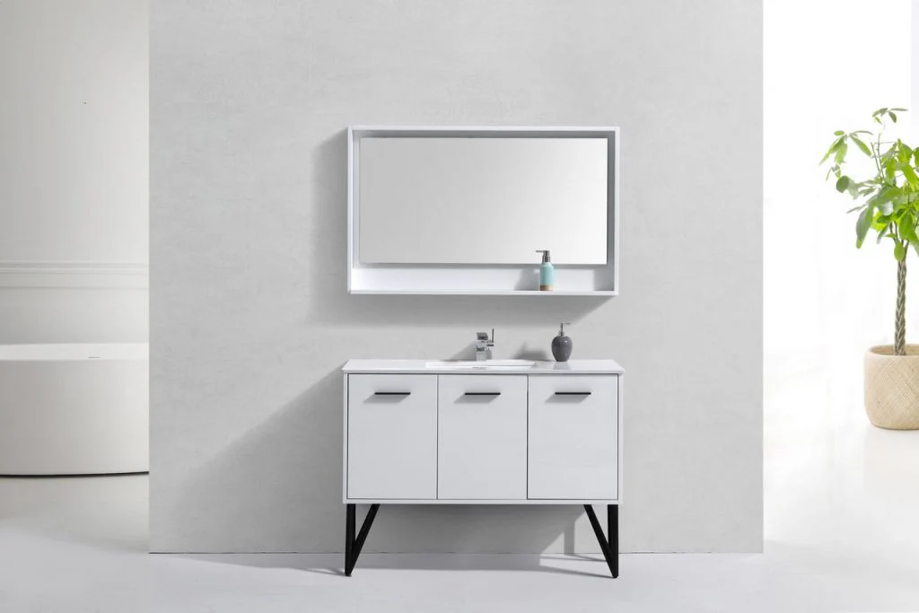Bosco 48″ Inch Single Sink High Gloss White Modern Bathroom Vanity W/ White Countertop - Image 3