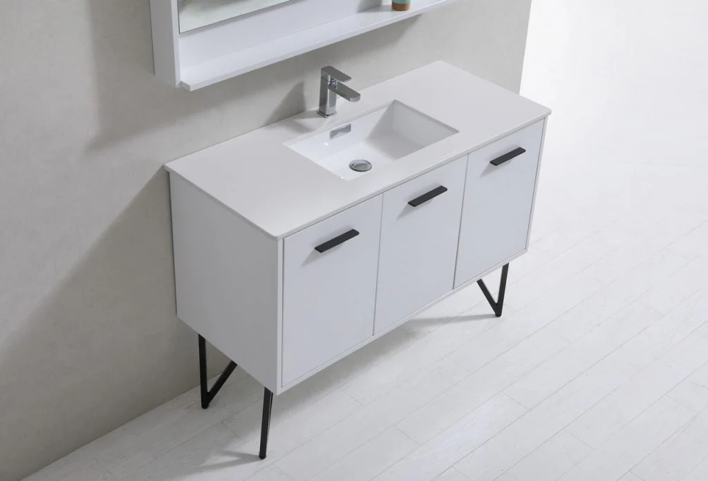 Bosco 48″ Inch Single Sink High Gloss White Modern Bathroom Vanity W/ White Countertop - Image 4