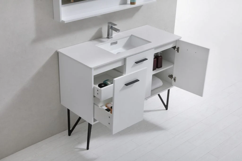 Bosco 48″ Inch Single Sink High Gloss White Modern Bathroom Vanity W/ White Countertop - Image 5