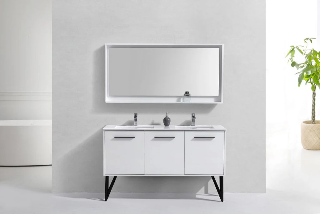 Bosco 60″ Inch Double Sink High Gloss White Modern Bathroom Vanity W/ White Countertop - Image 3