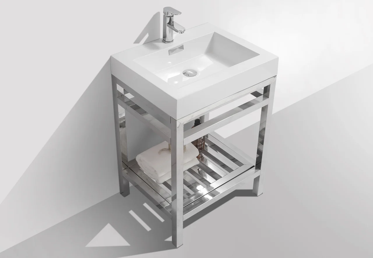 Cisco 24″ Inch Stainless Steel Console W/ White Acrylic Sink – Chrome - Image 3