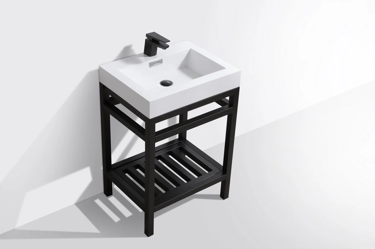 Cisco 24″ Inch Stainless Steel Console W/ White Acrylic Sink – Matte Black - Image 3