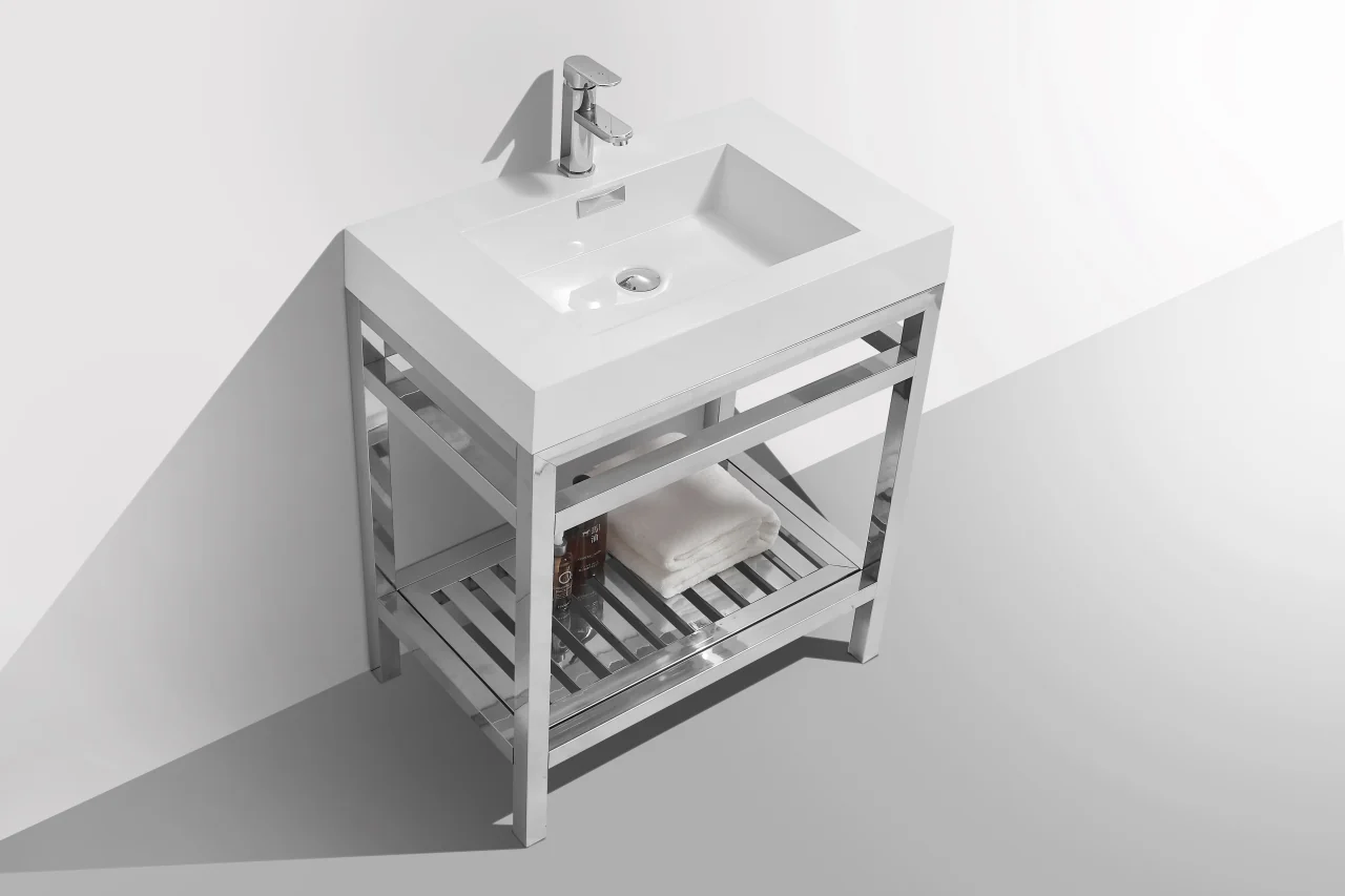 Cisco 30″ Inch Stainless Steel Console W/ White Acrylic Sink – Chrome - Image 3