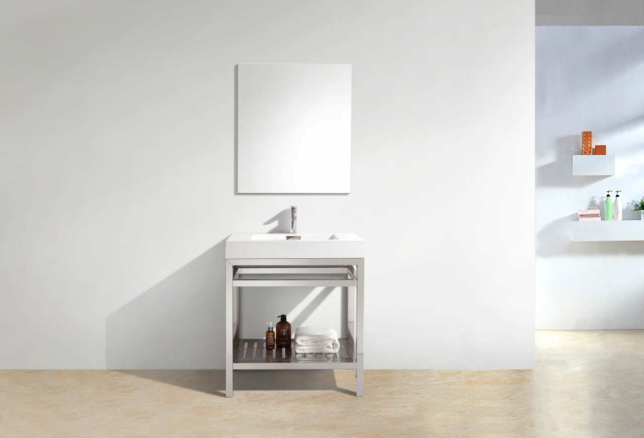 Cisco 30″ Inch Stainless Steel Console W/ White Acrylic Sink – Chrome - Image 4