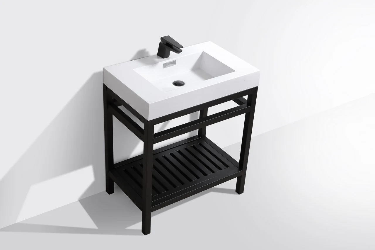 Cisco 30″ Inch Stainless Steel Console W/ White Acrylic Sink – Matte Black - Image 3
