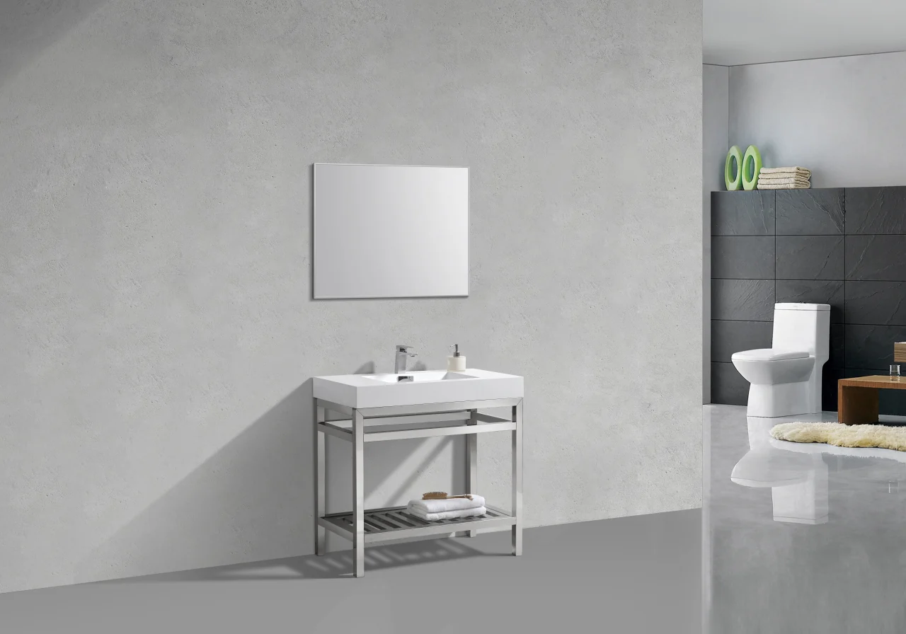 Cisco 36″ Inch Stainless Steel Console W/ White Acrylic Sink – Chrome - Image 3