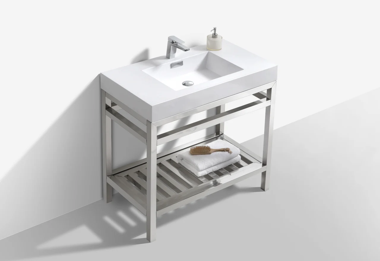 Cisco 36″ Inch Stainless Steel Console W/ White Acrylic Sink – Chrome - Image 4