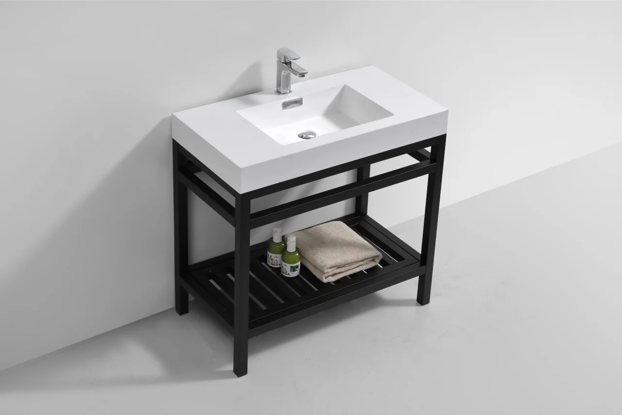 Cisco 36″ Inch Stainless Steel Console W/ White Acrylic Sink – Matte Black - Image 4