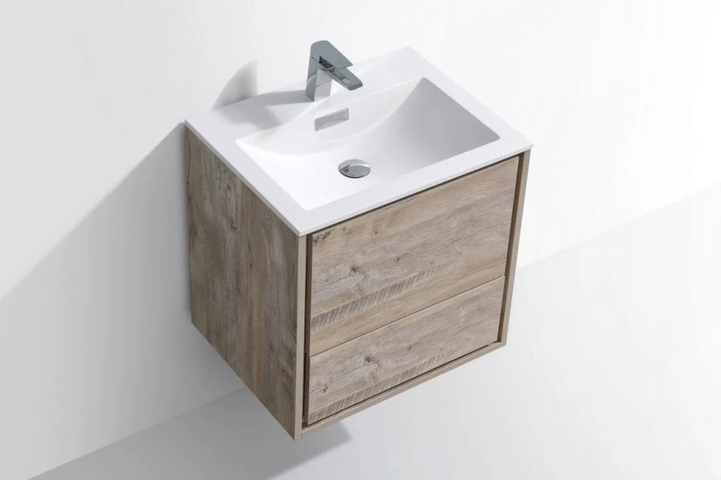 24″ Inch De Lusso Nature Wood Wall Mount Modern Bathroom Vanity - Image 4
