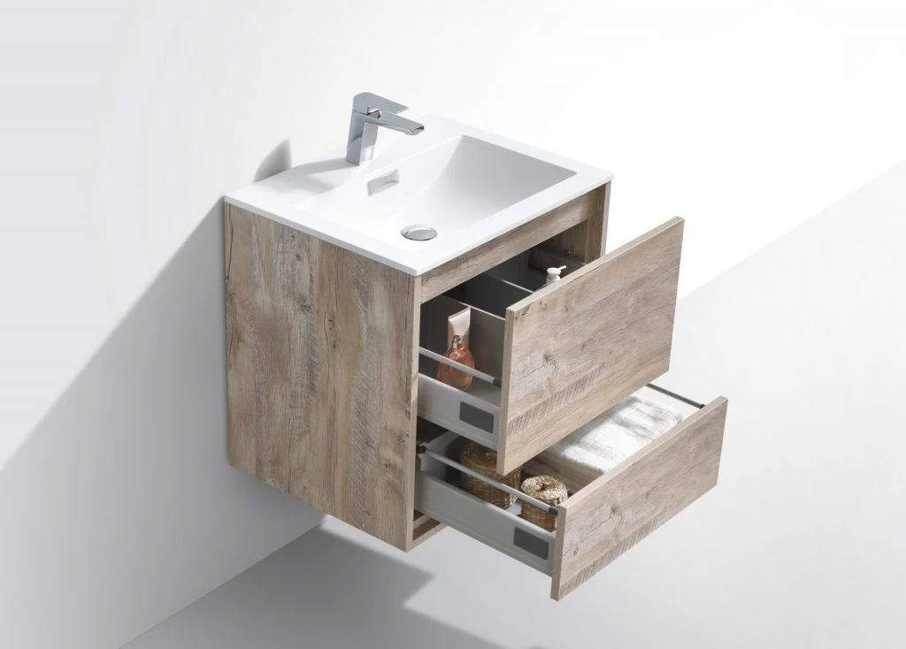 24″ Inch De Lusso Nature Wood Wall Mount Modern Bathroom Vanity - Image 5