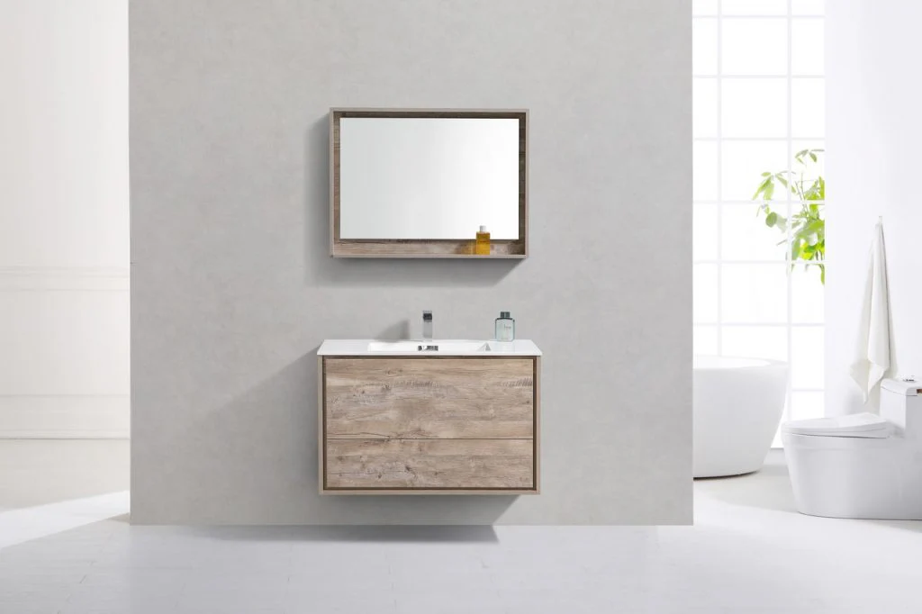 De Lusso 36″ Inch Nature Wood Wall Mount Modern Bathroom Vanity - Image 3