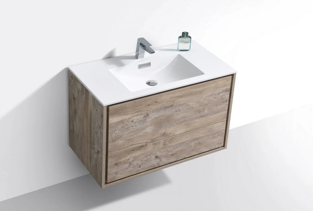 De Lusso 36″ Inch Nature Wood Wall Mount Modern Bathroom Vanity - Image 4