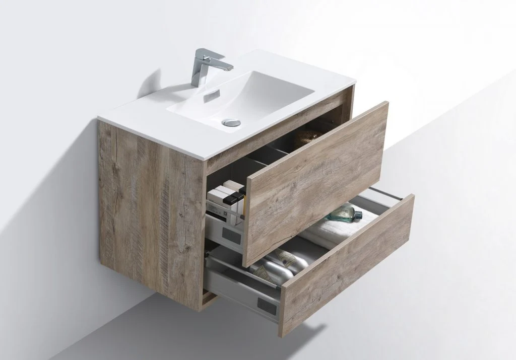 De Lusso 36″ Inch Nature Wood Wall Mount Modern Bathroom Vanity - Image 5