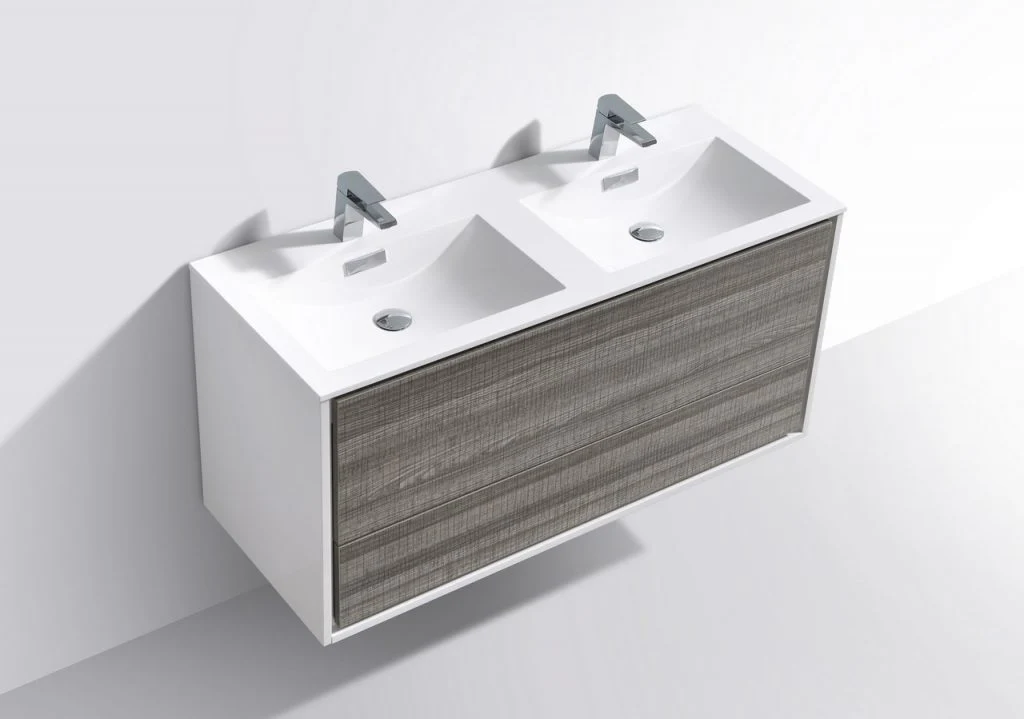De Lusso 48″ Inch Double Sink Ash Gray Wall Mount Modern Bathroom Vanity - Image 4