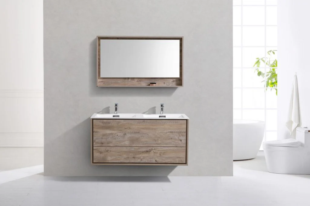 De Lusso 48″ Inch Double Sink Nature Wood Wall Mount Modern Bathroom Vanity - Image 3