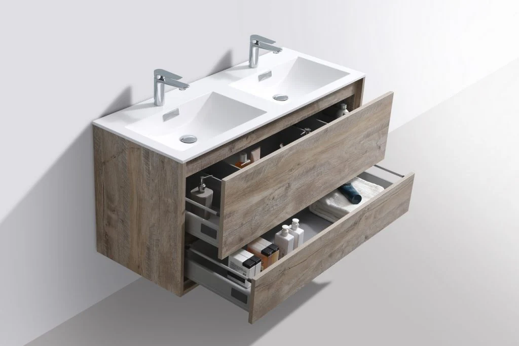 De Lusso 48″ Inch Double Sink Nature Wood Wall Mount Modern Bathroom Vanity - Image 5