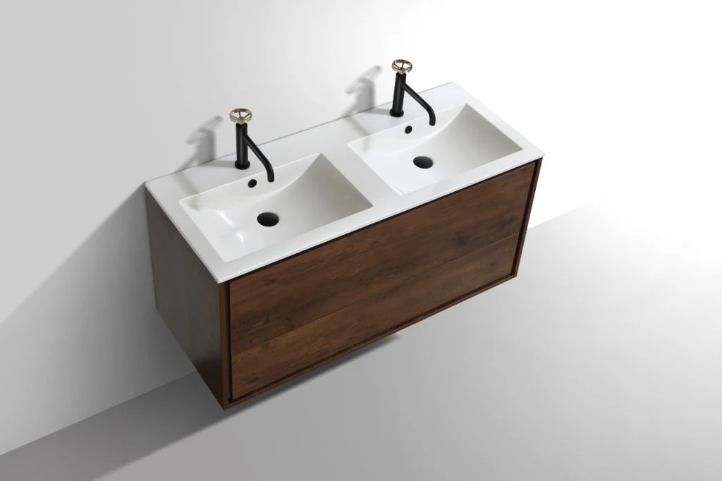 De Lusso 48″ Inch Double Sink Rose Wood Wall Mount Modern Bathroom Vanity - Image 4