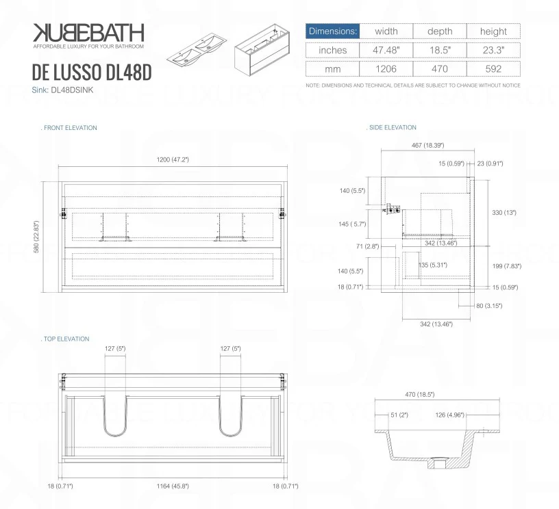 De Lusso 48″ Inch Double Sink Nature Wood Wall Mount Modern Bathroom Vanity - Image 6