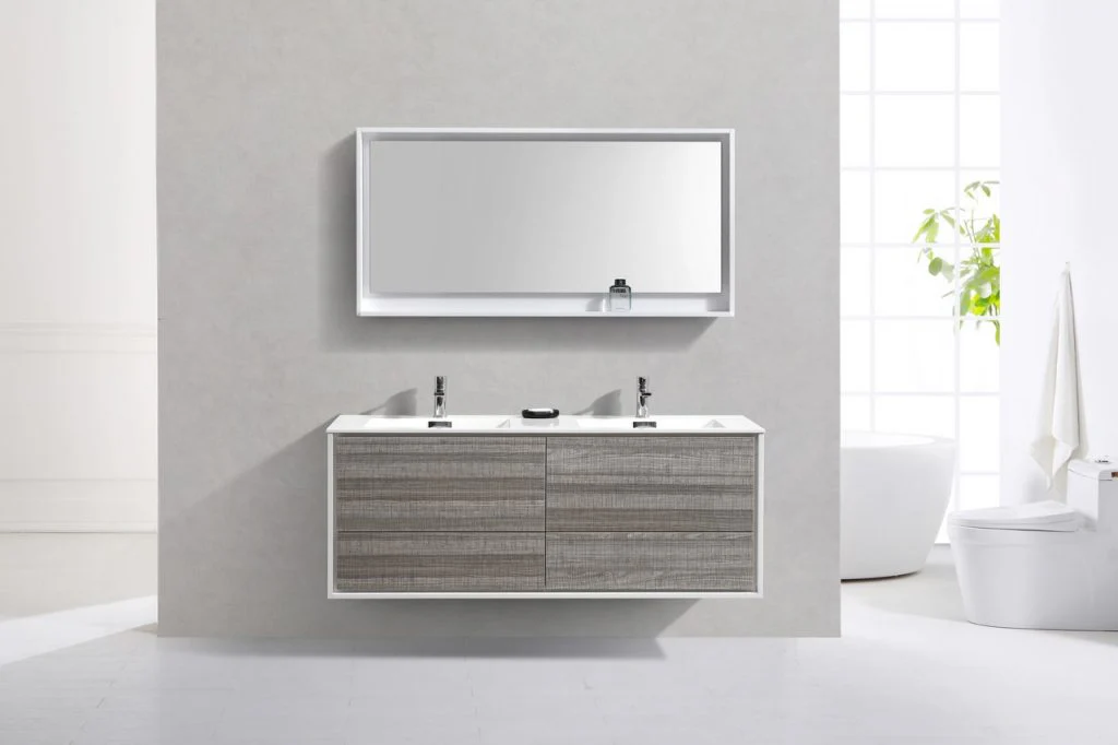 De Lusso 60″ Inch Double Sink Ash Gray Wall Mount Modern Bathroom Vanity - Image 3