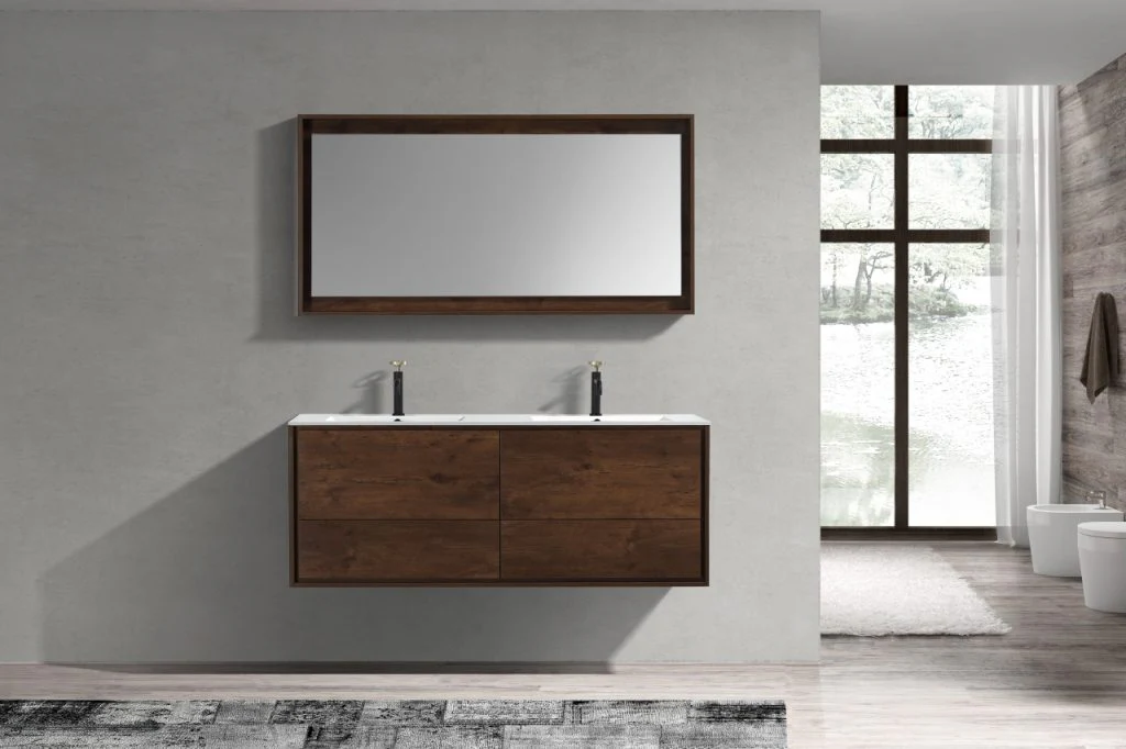 De Lusso 60″ Inch Double Sink Rose Wood Wall Mount Modern Bathroom Vanity - Image 3