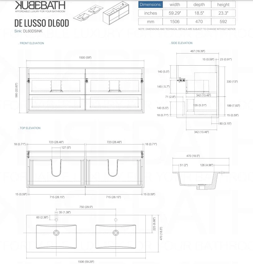 De Lusso 60″ Inch Double Sink Rose Wood Wall Mount Modern Bathroom Vanity - Image 6