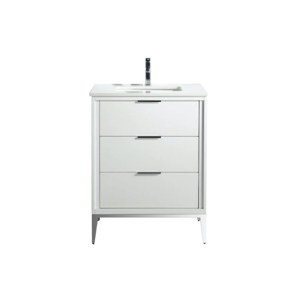 Divani 24″ Inch Gloss White Vanity W/ Quartz Counter Top