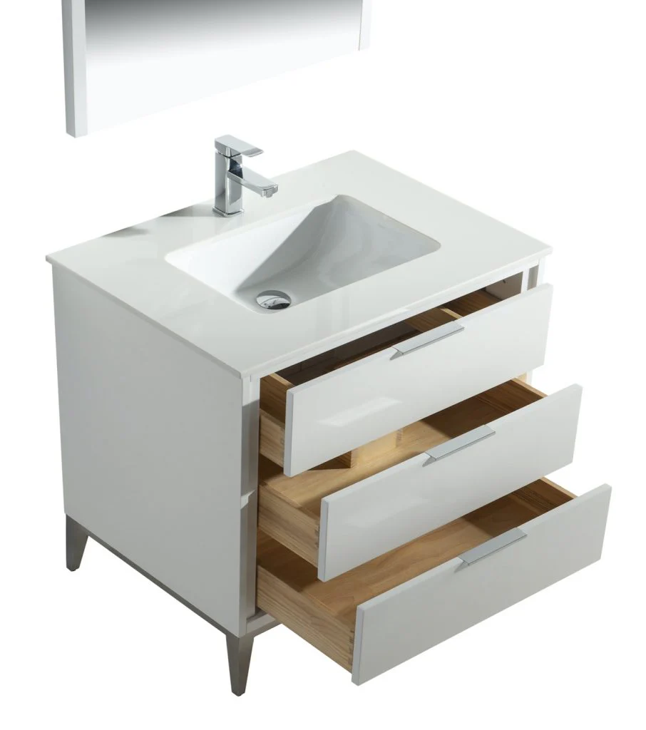 Divani 36″ Inch Gloss White Vanity W/ Quartz Counter Top - Image 5