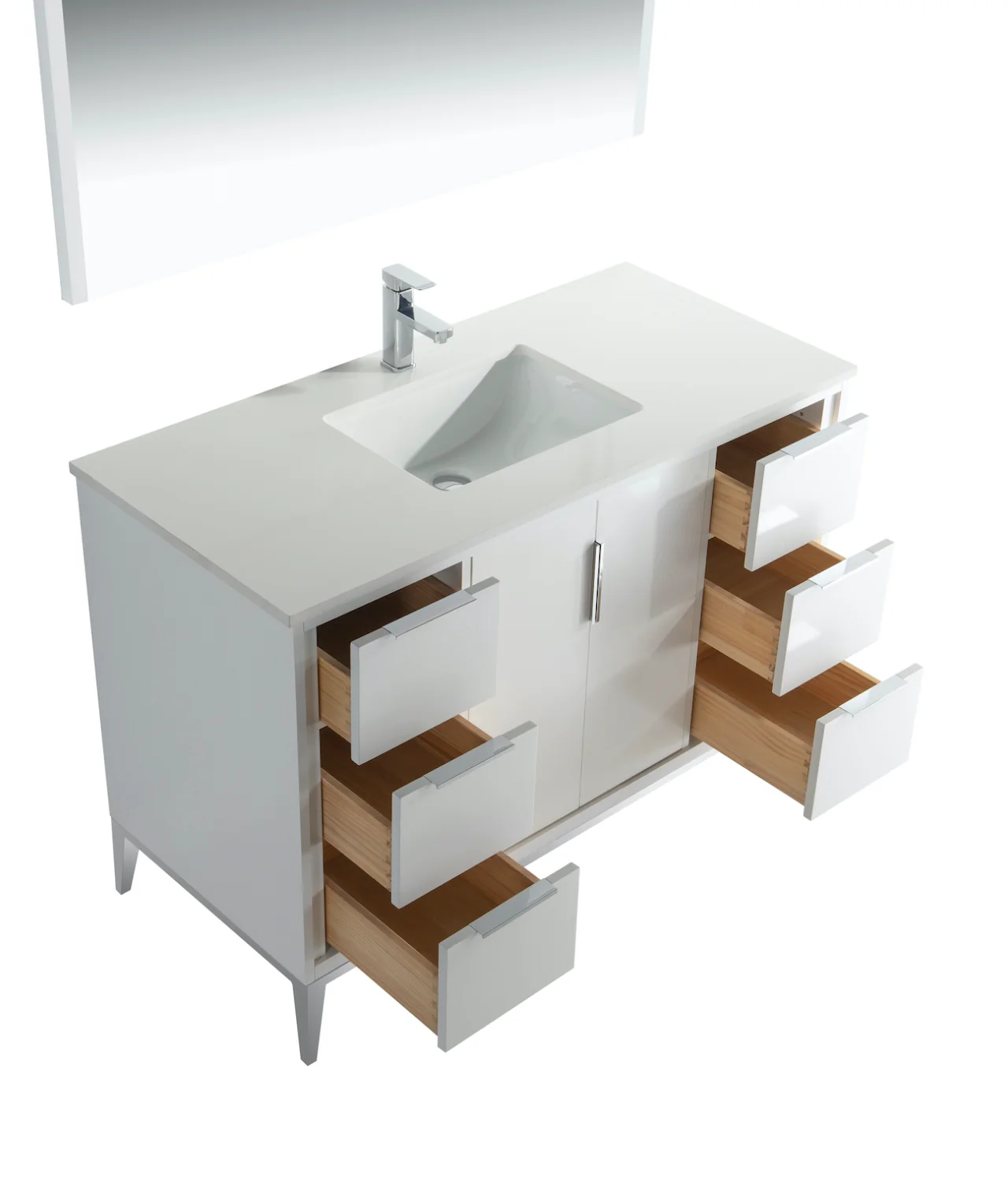 Divani 48″ Inch Gloss White Vanity W/ Quartz Counter Top - Image 5