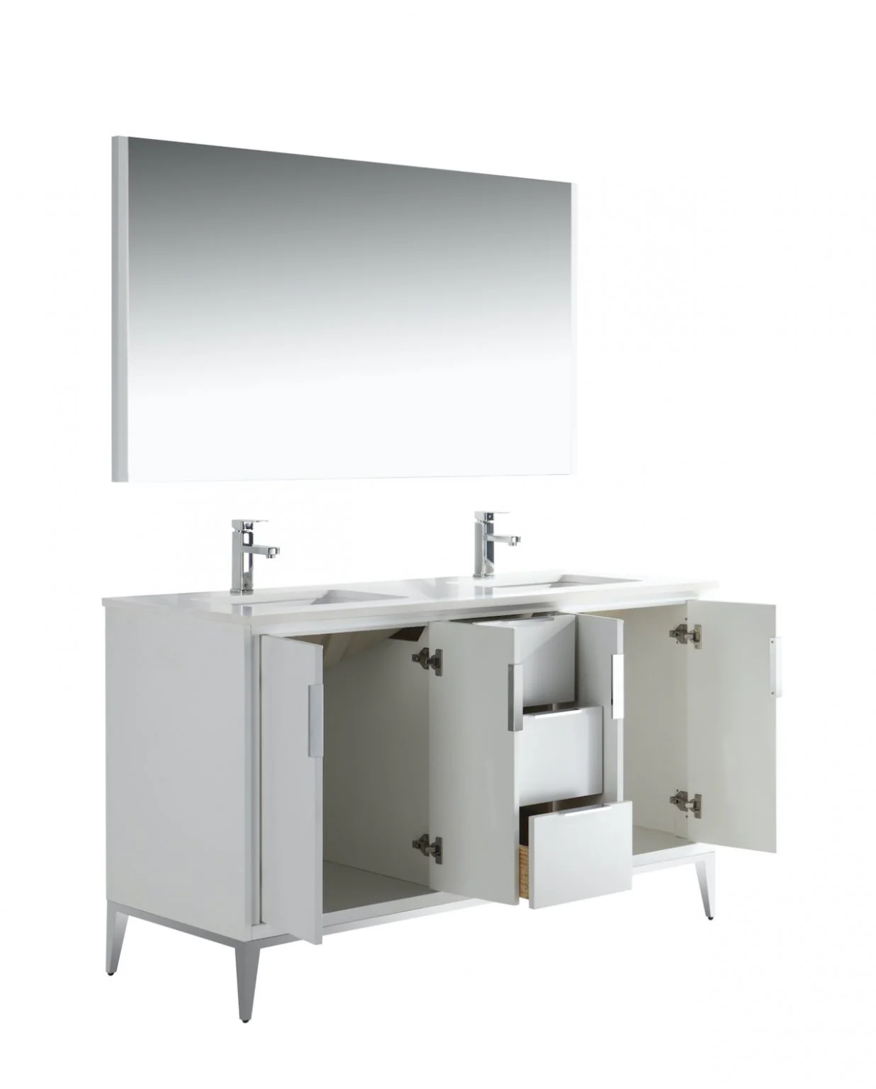 Divani 60″ Inch Gloss White Vanity W/ Quartz Counter Top - Image 4
