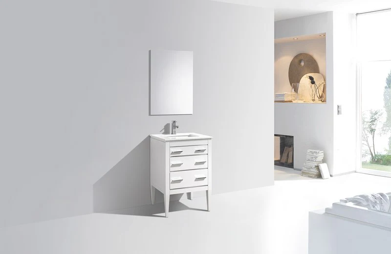 Eiffel 24” Inch High Gloss White Vanity W/ White Counter Top - Image 6
