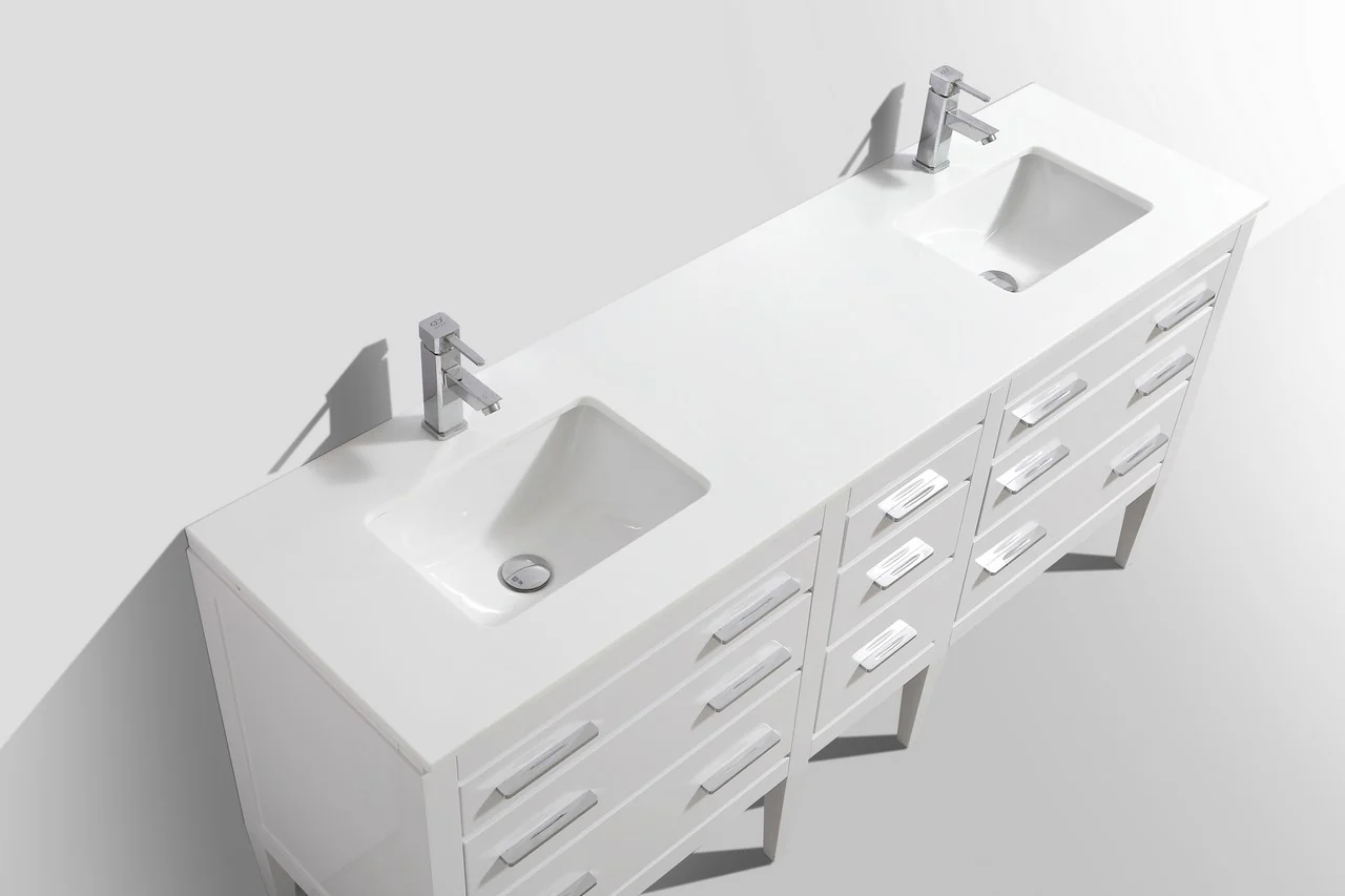 Eiffel 72″ Inch Double Sink High Gloss White Vanity W/ White Counter Top( ETA - JUNE) - Image 3