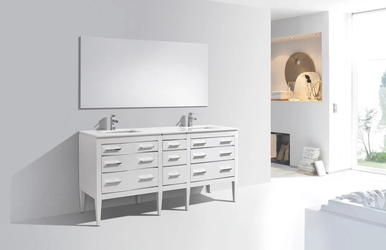 Eiffel 72″ Inch Double Sink High Gloss White Vanity W/ White Counter Top( ETA - JUNE) - Image 4