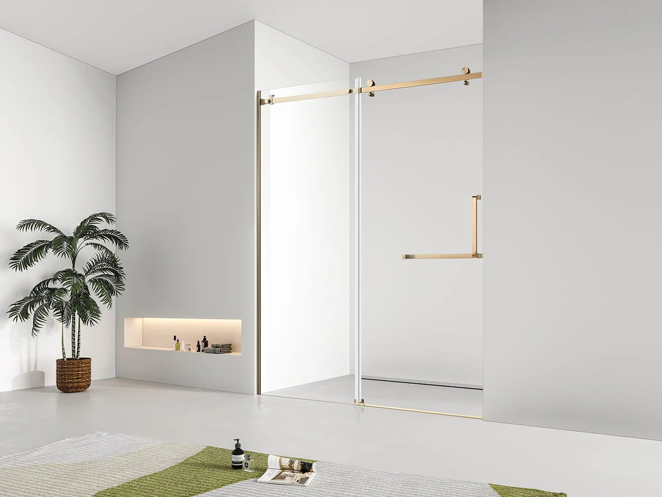 F&D Frameless Shower Glass Door - Brushed Gold - Image 2