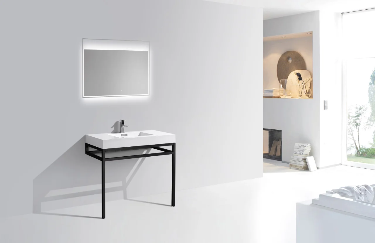 Haus 36″ Inch Stainless Steel Console W/ White Acrylic Sink – Matte Black - Image 4
