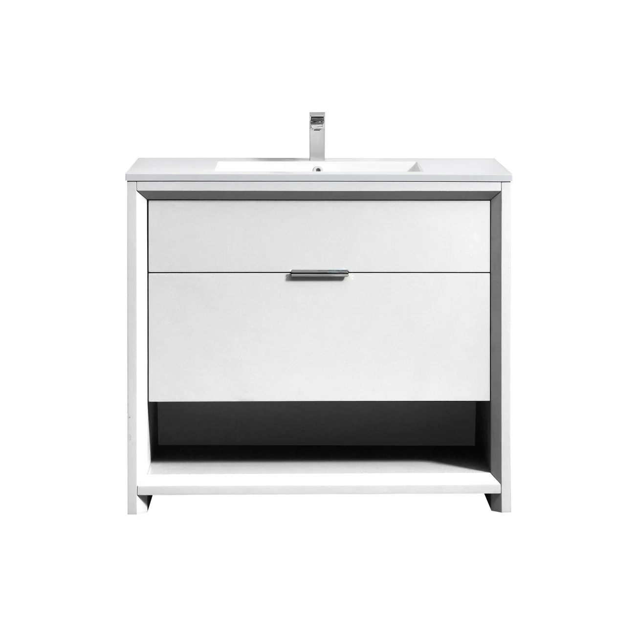 36″ Inch Nudo Kubebath Modern Bathroom Vanity In High Gloss White Finish