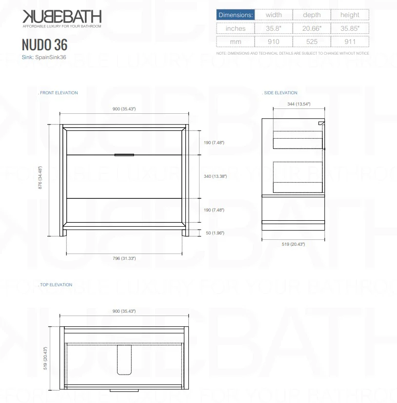 36″ Inch Nudo Kubebath Modern Bathroom Vanity In High Gloss White Finish - Image 9