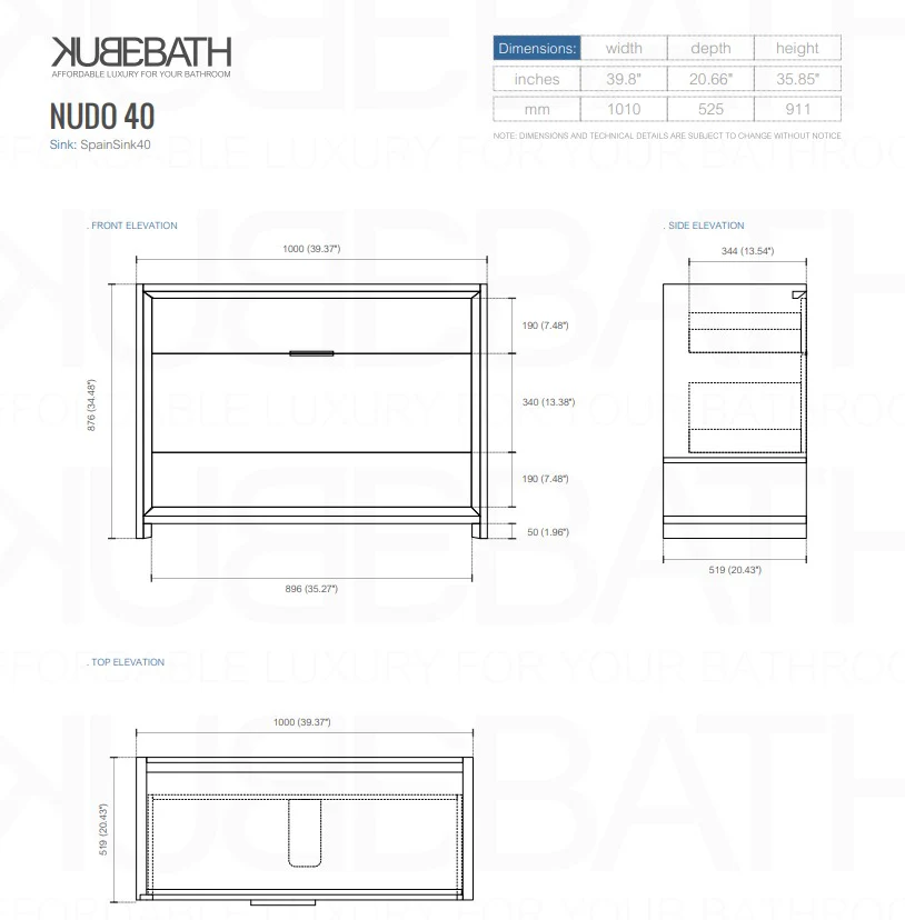 40″ Inch Nudo Kubebath Modern Bathroom Vanity In High Gloss White Finish - Image 8