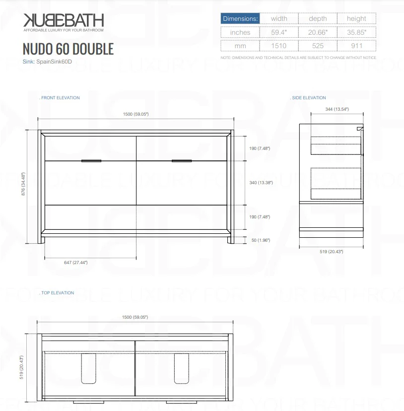 60″ Inch Double Sink Nudo Kubebath Modern Bathroom Vanity In High Gloss White Finish - Image 9