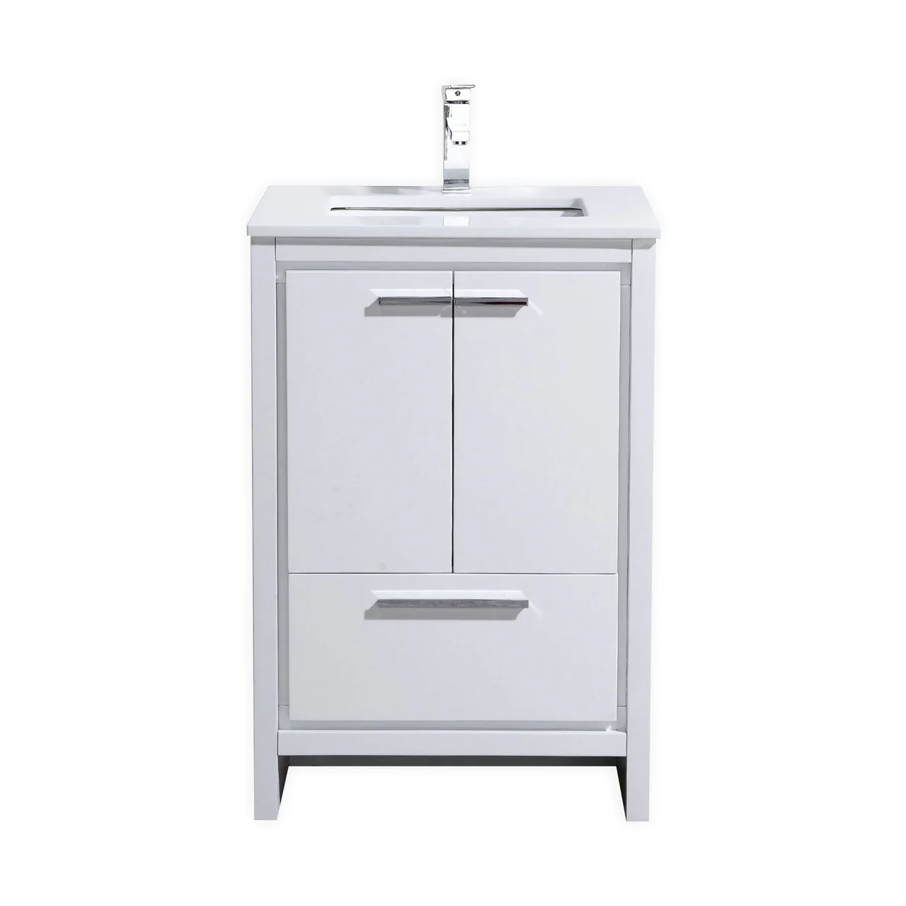 Kubebath Dolce 24″ Inch High Gloss White Modern Bathroom Vanity With Quartz Countertop