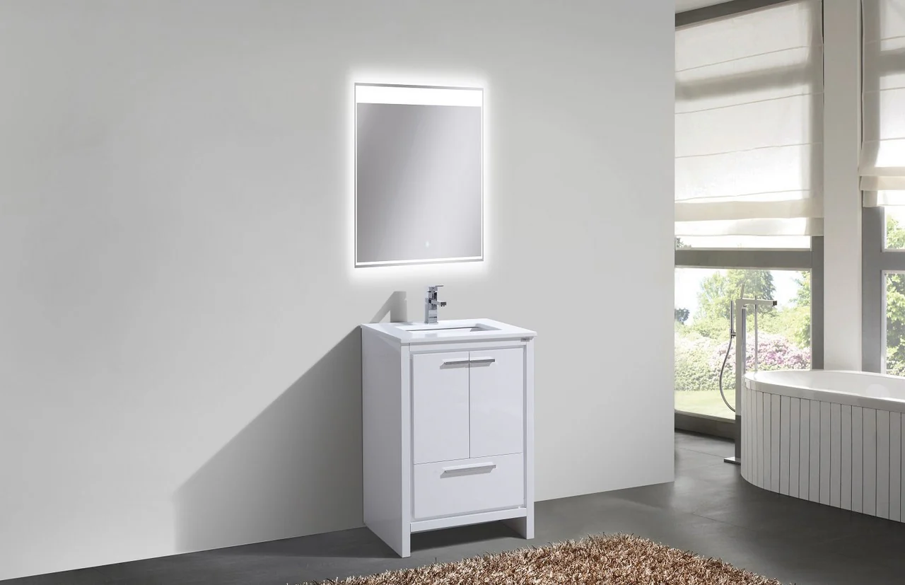 Kubebath Dolce 24″ Inch High Gloss White Modern Bathroom Vanity With Quartz Countertop - Image 2
