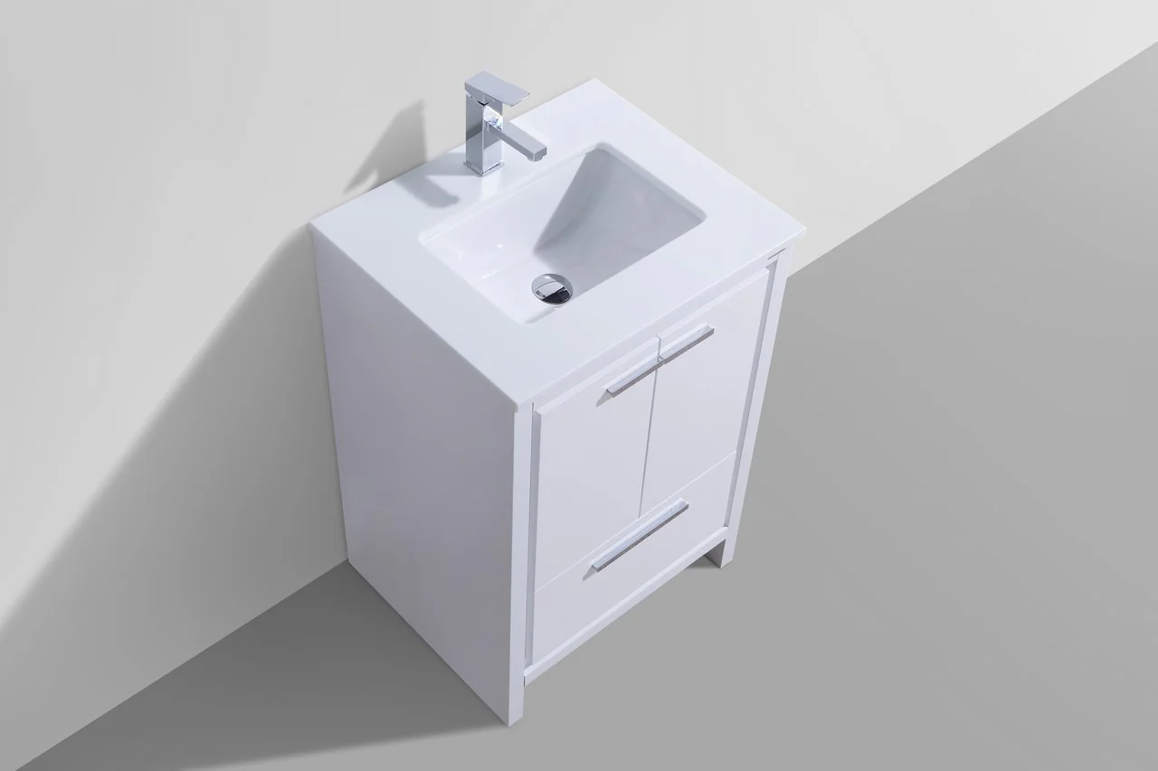 Kubebath Dolce 24″ Inch High Gloss White Modern Bathroom Vanity With Quartz Countertop - Image 3
