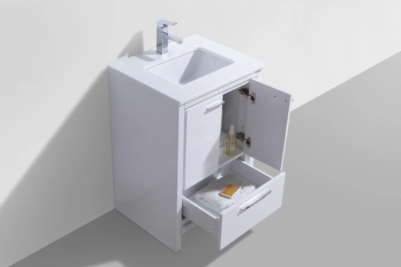 Kubebath Dolce 24″ Inch High Gloss White Modern Bathroom Vanity With Quartz Countertop - Image 4