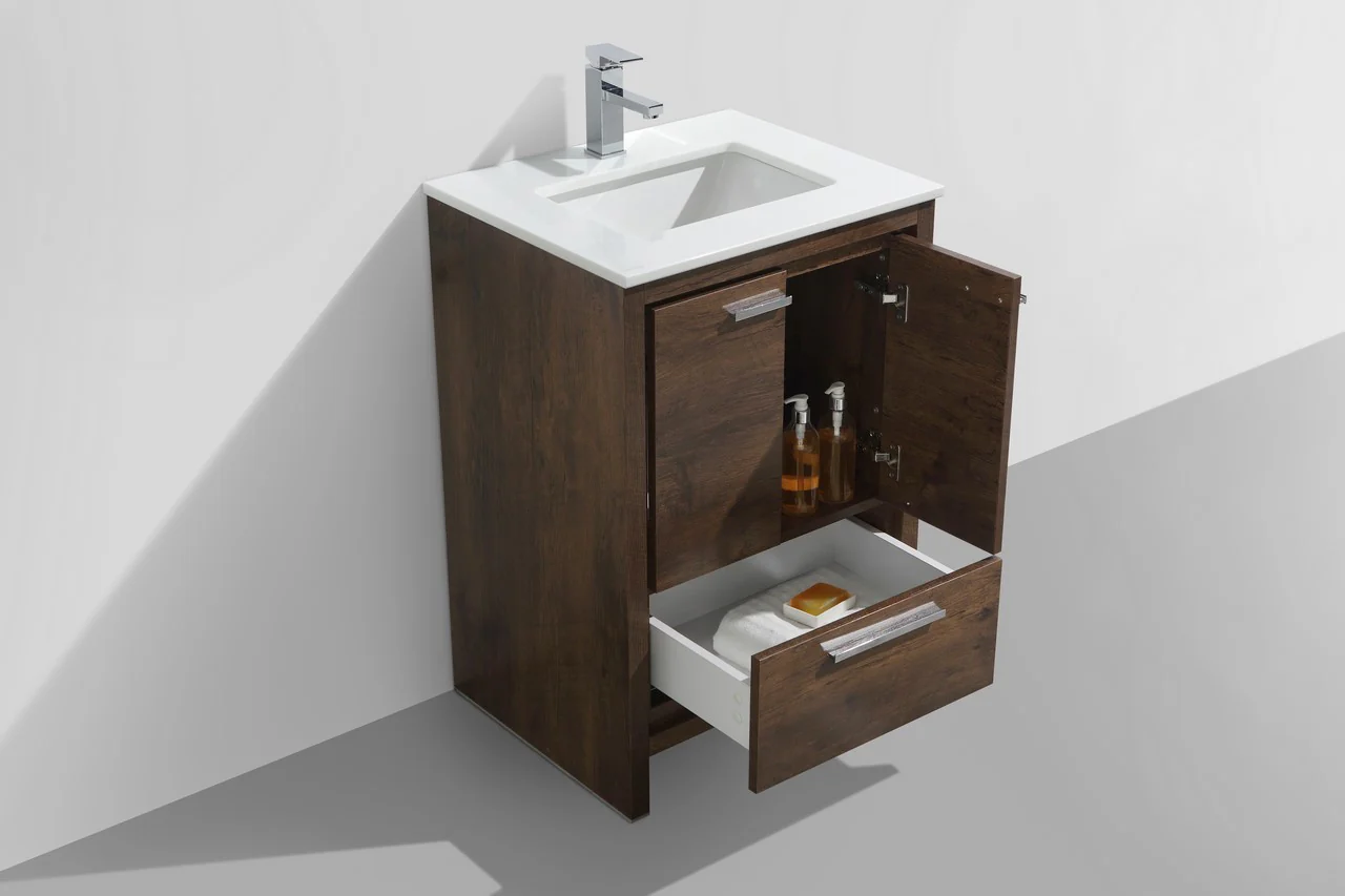 Kubebath Dolce 24″ Inch Rose Wood Modern Bathroom Vanity With Quartz Countertop - Image 3