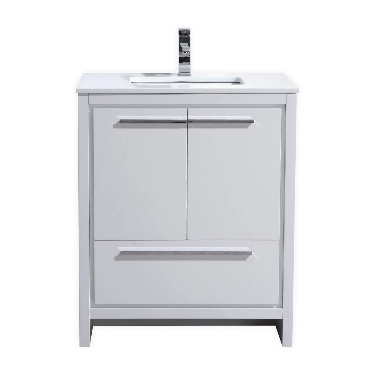 Kubebath Dolce 30″ Inch High Gloss White Modern Bathroom Vanity With Quartz Countertop( ETA - JUNE )