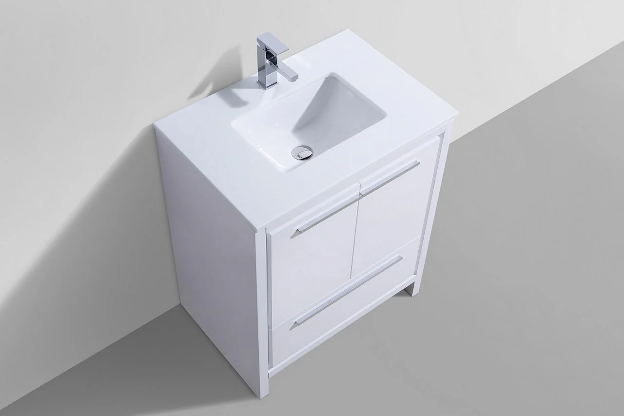 Kubebath Dolce 30″ Inch High Gloss White Modern Bathroom Vanity With Quartz Countertop( ETA - JUNE ) - Image 3